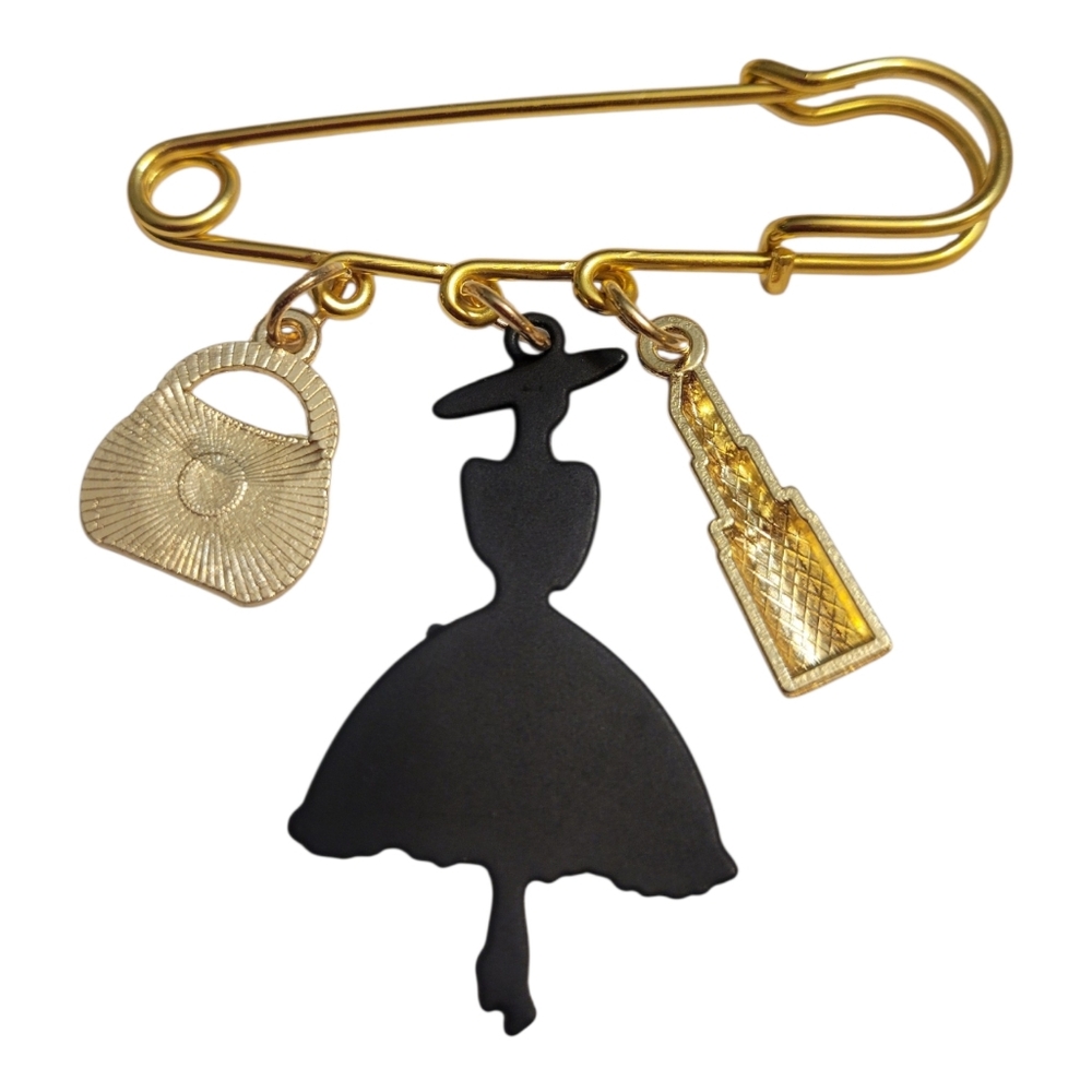 Safety Pin Brooch with Dangling Charms - Picture 3 of 3